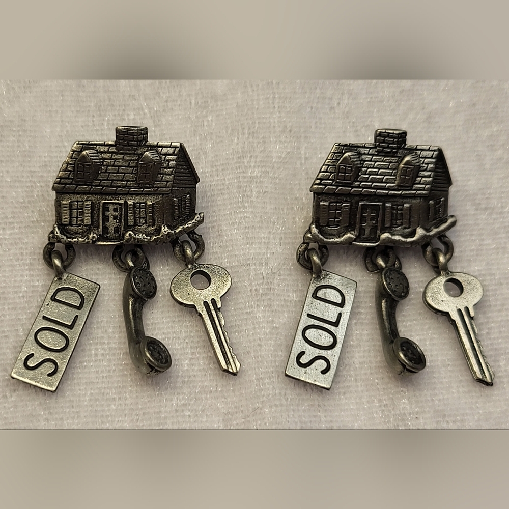 JJ" Jonette Jewelry Silver Pewter Real Estate Charms Pierced Earrings